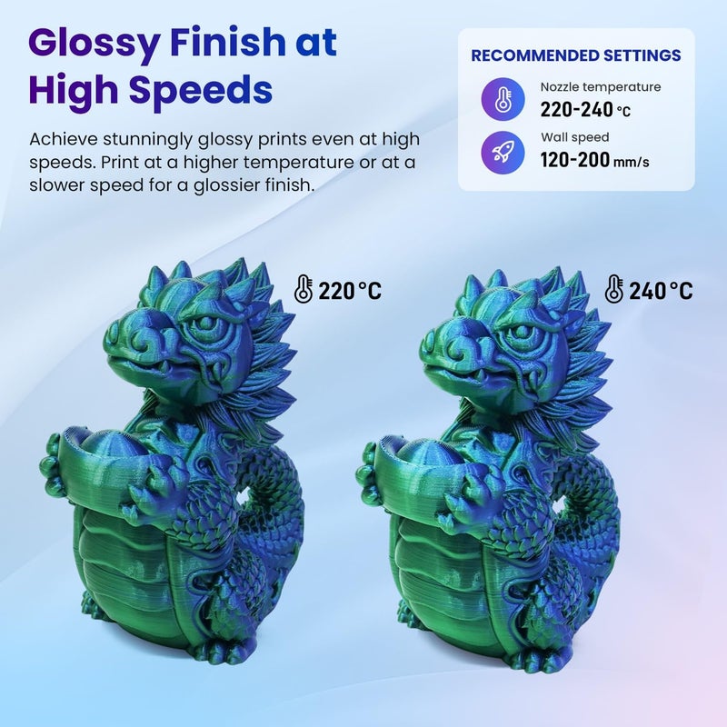 FLASHFORGE خيوط PLA ثنائية اللون من الحرير 1.75 مم، لون أزرق ساطع وأخضر مزدوج، خيوط طباعة ثلاثية الأبعاد متعددة الألوان، لمسة حريرية ساحرة مع تأثير تغيير اللون متعدد الألوان بزاوية 360° - Image 4